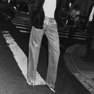 Zara Metallic TRF Mid Rise Wide Leg Jeans